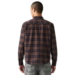 Camisa Masculina Levi's Authentic Button Down Relaxed Fit Xadrez Marrom Manga Longa Ref:LB0050170