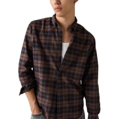 Camisa Masculina Levi's Authentic Button Down Relaxed Fit Xadrez Marrom Manga Longa Ref:LB0050170