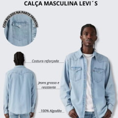 Camisa Masculina Levi's Jeans Azul Claro Manga Longa The Western Ref.857450074