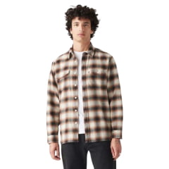 Camisa Masculina Levi's Manga Longa De Flanela Xadrez Marrom /Bege Claro Ref:195730237