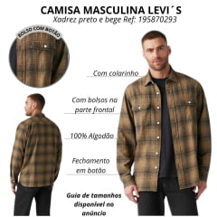 Camisa Masculina Levi's Manga Longa De Flanela Xadrez Preto Bege Escuro Ref:195870293