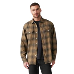Camisa Masculina Levi's Manga Longa De Flanela Xadrez Preto Bege Escuro Ref:195870293