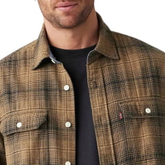 Camisa Masculina Levi's Manga Longa De Flanela Xadrez Preto Bege Escuro Ref:195870293