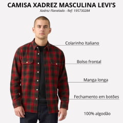 Camisa Masculina Levi's Manga Longa Flanelada The Jackson Worker Relaxed Fit Xadrez Vermelho e Verde Ref:195730284