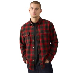 Camisa Masculina Levi's Manga Longa Flanelada The Jackson Worker Relaxed Fit Xadrez Vermelho e Verde Ref:195730284