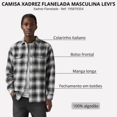 Camisa Masculina Levi's Manga Longa The Worker Relaxed Fit Xadrez Preto E Branco Flanelada Ref:195870354
