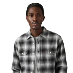 Camisa Masculina Levi's Manga Longa The Worker Relaxed Fit Xadrez Preto E Branco Flanelada Ref:195870354