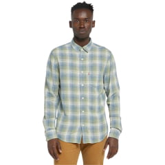 Camisa Masculina Levi's Sunset Manga Longa Xadrez Verde Claro/Azul com Bolso Ref: LB005-0048