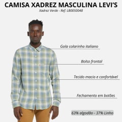 Camisa Masculina Levi's Sunset Manga Longa Xadrez Verde Claro/Azul com Bolso Ref: LB005-0048