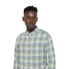 Camisa Masculina Levi's Sunset Manga Longa Xadrez Verde Claro/Azul com Bolso Ref: LB005-0048