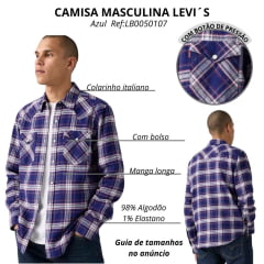 Camisa Masculina Levi's Xadrez Azul Com Brilho Ref:LB0050107