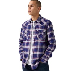 Camisa Masculina Levi's Xadrez Azul Com Brilho Ref:LB0050107