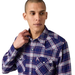 Camisa Masculina Levi's Xadrez Azul Com Brilho Ref:LB0050107