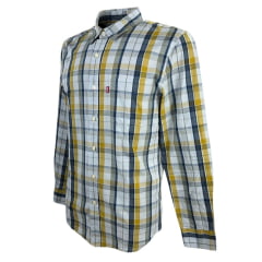 Camisa Masculina Levi's Manga Longa Xadrez Azul/Amarelo REF: LB0050044