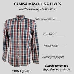 Camisa Masculina Levi's Manga Longa Xadrez Azul/Bordô E Branco Com Bolso Ref:LB0050053