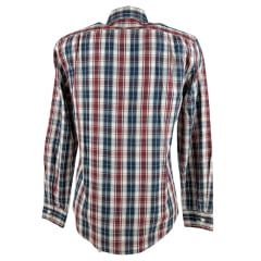 Camisa Masculina Levi's Manga Longa Xadrez Azul/Bordô E Branco Com Bolso Ref:LB0050053