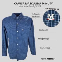 Camisa Masculina Minuty Manga Longa Casual Xadrez Pequeno Azul/Branco Ref:2910