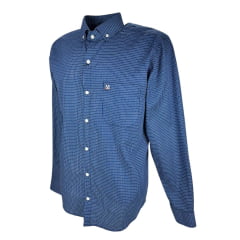 Camisa Masculina Minuty Manga Longa Casual Xadrez Pequeno Azul/Branco Ref:2910