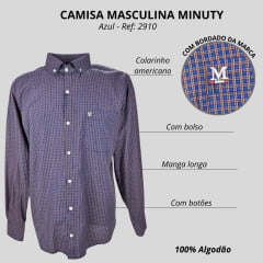 Camisa Masculina Minuty Manga Longa Casual Xadrez Pequeno Azul/ Laranja Ref:2910