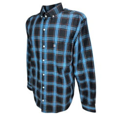 Camisa Masculina Minuty Manga Longa Xadrez Azul Claro/ Preto C/ Listra Vermelha Ref: 2500