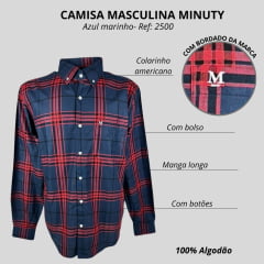 Camisa Masculina Minuty Manga Longa Xadrez Azul Marinho/ Vermelho Ref: 2500