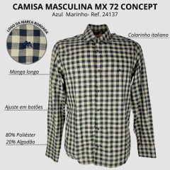 Camisa Masculina MX 72 Concept Fit Cambraia Xadrez Azul Marinho Ref: 24137