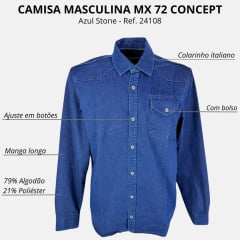 Camisa Masculina MX 72 Concept Fit Jeans Country Azul Escuro R. 24108