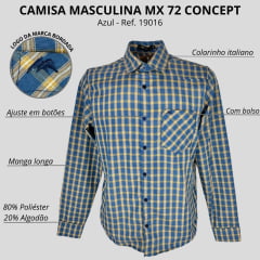 Camisa Masculina MX 72 Concept Tradicional Xadrez Azul Ref: 19016