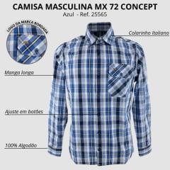 Camisa Masculina MX 72 Country Manga Longa Xadrez Azul 100% Austin Ref: 25565