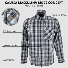Camisa Masculina MX 72 Country Manga Longa Xadrez Preto 100% Austin Ref: 25565
