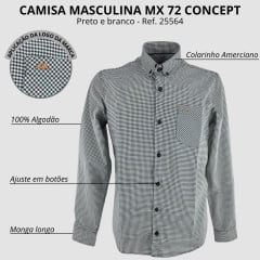Camisa Masculina MX 72 Country Manga Longa Xadrez Preto E Branco Miudo Turim Ref: 25564