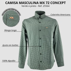 Camisa Masculina MX 72 Country Manga Longa Xadrez Miudo Verde/Preto Turim Ref: 25564