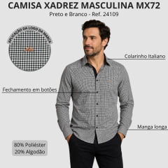 Camisa Masculina MX 72 Fit Manga Longa Mini Xadrez Preto E Branco Country Ref:24109