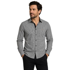 Camisa Masculina MX 72 Fit Manga Longa Mini Xadrez Preto E Branco Country Ref:24109