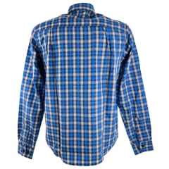 Camisa Masculina MX 72 Tradicional Manga Longa Xadrez Azul Marinho Com Bege Ref:19016