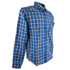 Camisa Masculina MX 72 Tradicional Manga Longa Xadrez Azul Marinho Com Bege Ref:19016