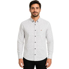 Camisa Masculina MX72 Fit Manga Longa 100% Algodão Sem Bolso Xadrez Branco/Preto Ref:24116