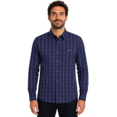 Camisa Masculina MX72 Fit Manga Longa Country Listrada Azul Marinho E Vermelho Ref:26046 Camisa Masculina MX72 Fit Manga Longa Country Listrada Azul Marinho E Vermelho Ref:26046