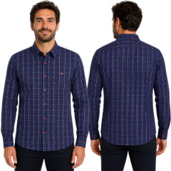Camisa Masculina MX72 Fit Manga Longa Country Listrada Azul Marinho E Vermelho Ref:26046