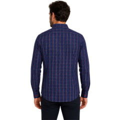 Camisa Masculina MX72 Fit Manga Longa Country Listrada Azul Marinho E Vermelho Ref:26046