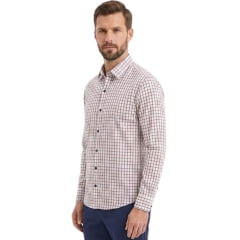 Camisa Masculino MX72 Fit Manga Longa Xadrez Branco/Vermelho E Marinho Sem Bolso Ref:26046