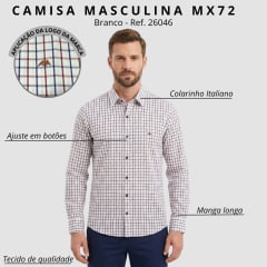 Camisa Masculino MX72 Fit Manga Longa Xadrez Branco/Vermelho E Marinho Sem Bolso Ref:26046