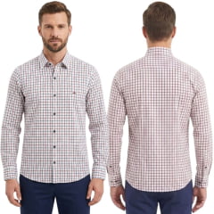 Camisa Masculino MX72 Fit Manga Longa Xadrez Branco/Vermelho E Marinho Sem Bolso Ref:26046