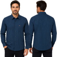 Camisa Masculino MX72 Fit Manga Longa Xadrez Pequeno Azul Marinho/Verde Com Bolso Ref:26045