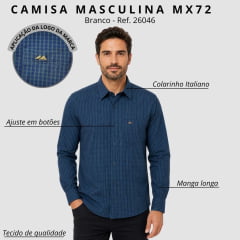 Camisa Masculino MX72 Fit Manga Longa Xadrez Pequeno Azul Marinho/Verde Com Bolso Ref:26045