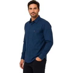 Camisa Masculino MX72 Fit Manga Longa Xadrez Pequeno Azul Marinho/Verde Com Bolso Ref:26045
