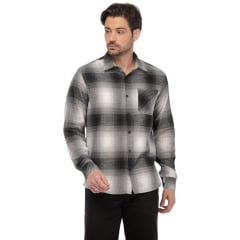 Camisa Masculina MX72 Manga Longa Tradicional Xadrez Flanelada Grafite - Cinza Com Bolso - Ref:24027
