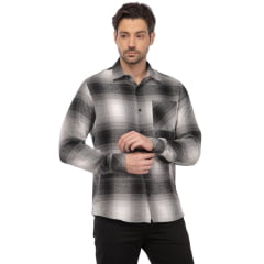 Camisa Masculina MX72 Manga Longa Tradicional Xadrez Flanelada Grafite - Cinza Com Bolso - Ref:24027 Camisa Masculina MX72 Manga Longa Tradicional Xadrez Flanelada Grafite - Cinza Com Bolso - Ref:24027