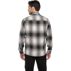 Camisa Masculina MX72 Manga Longa Tradicional Xadrez Flanelada Grafite - Cinza Com Bolso - Ref:24027