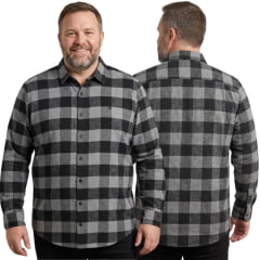 Camisa Masculina MX72 Plus Size Flanelada Xadrez Manga Longa Cinza/Preto Sem Bolso Ref:24042
